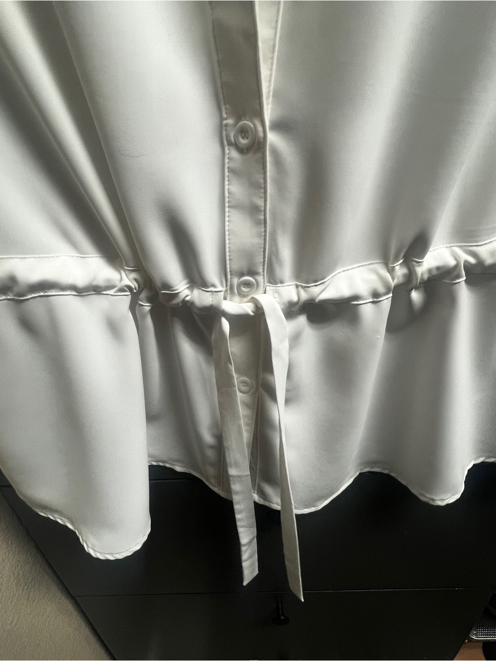 Women's Ivory Button-Front Drawstring Blouse - Picture 2 of 4